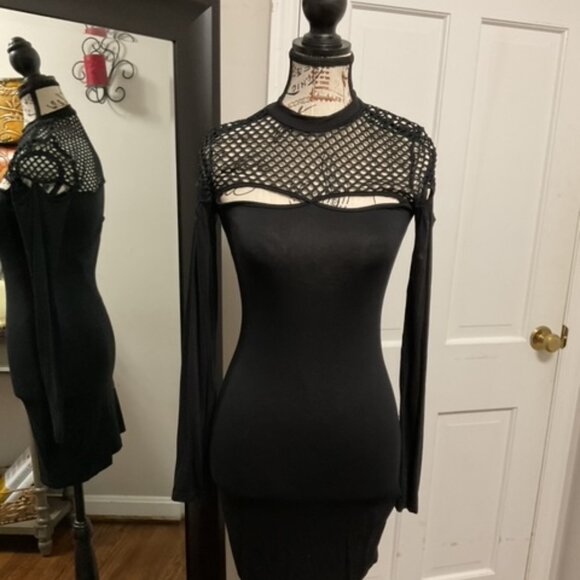 Black Shein Form Fitting Dress - Mesh Top, Size 6 - Picture 6 of 7